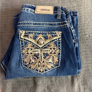 Elegant Embroidered Blue Boot Cut Jeans
